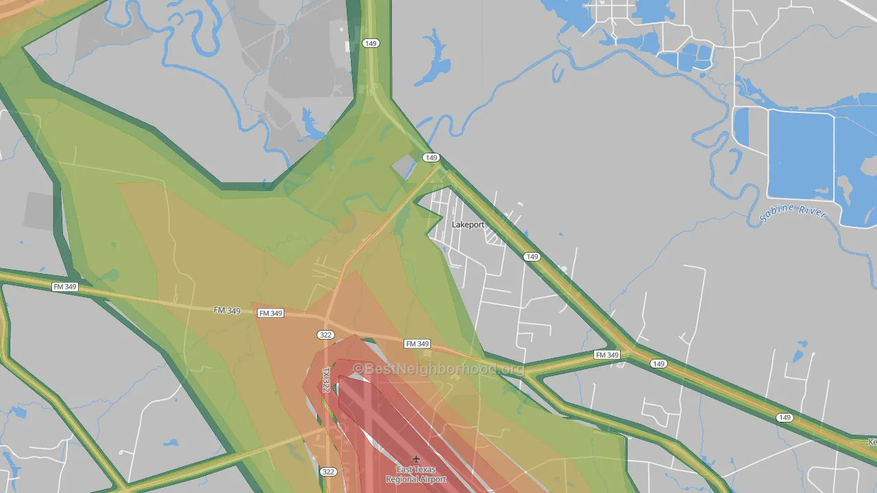 Lakeport, TX Map of Noise Levels in Lakeport
