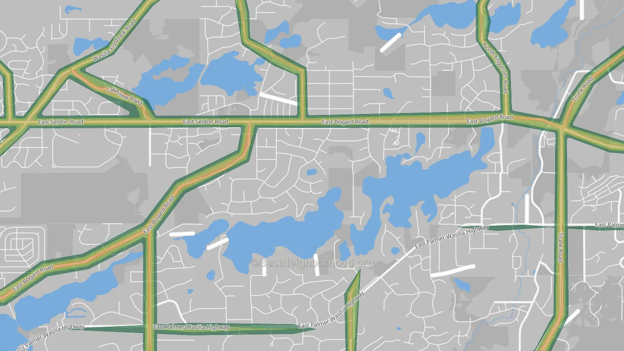 Lakes, AK Map of Noise Levels in Lakes