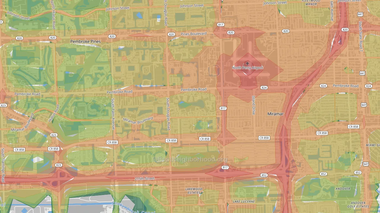 Lakeshore at University Park, Miramar, FL Map of Noise Levels in Lakeshore at University Park