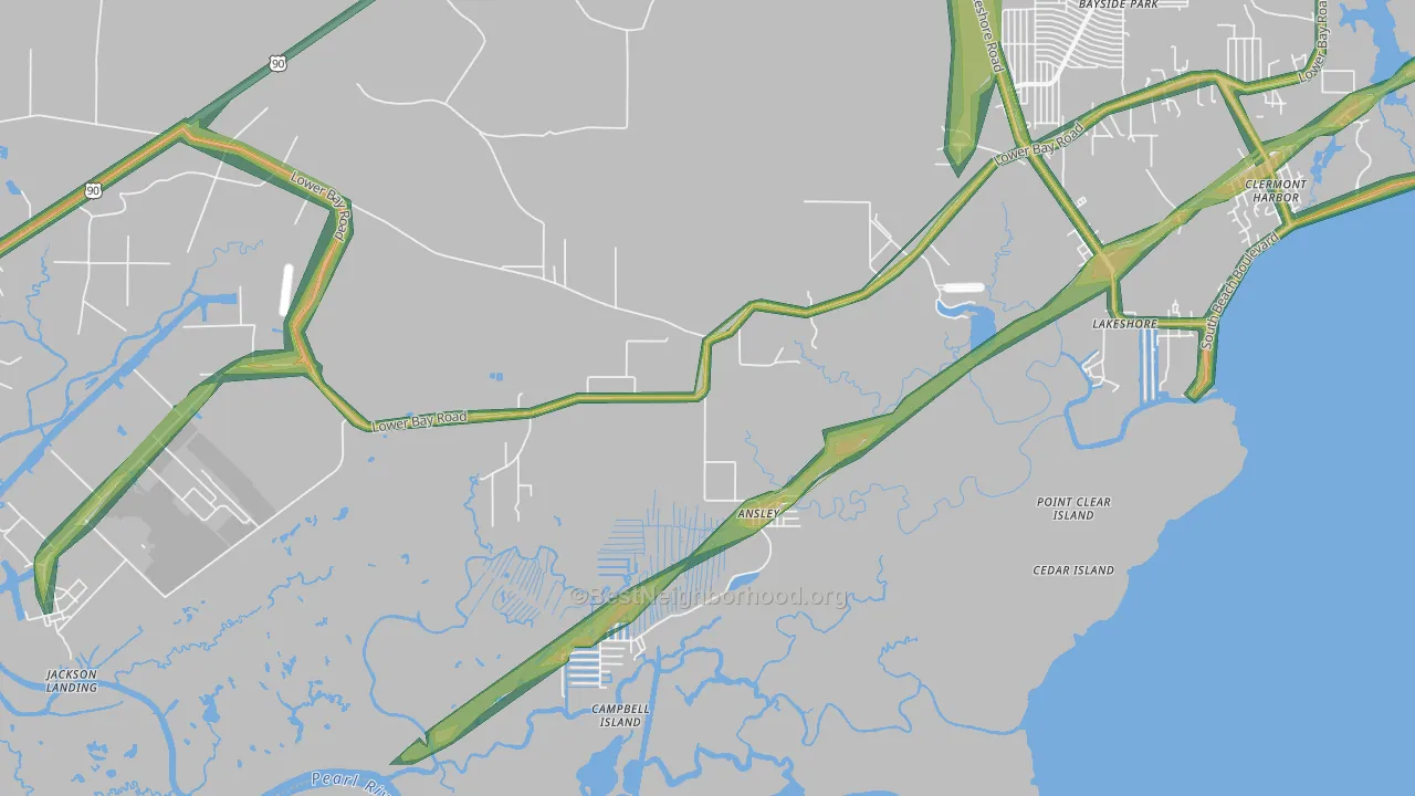 Lakeshore, MS Map of Noise Levels in Lakeshore