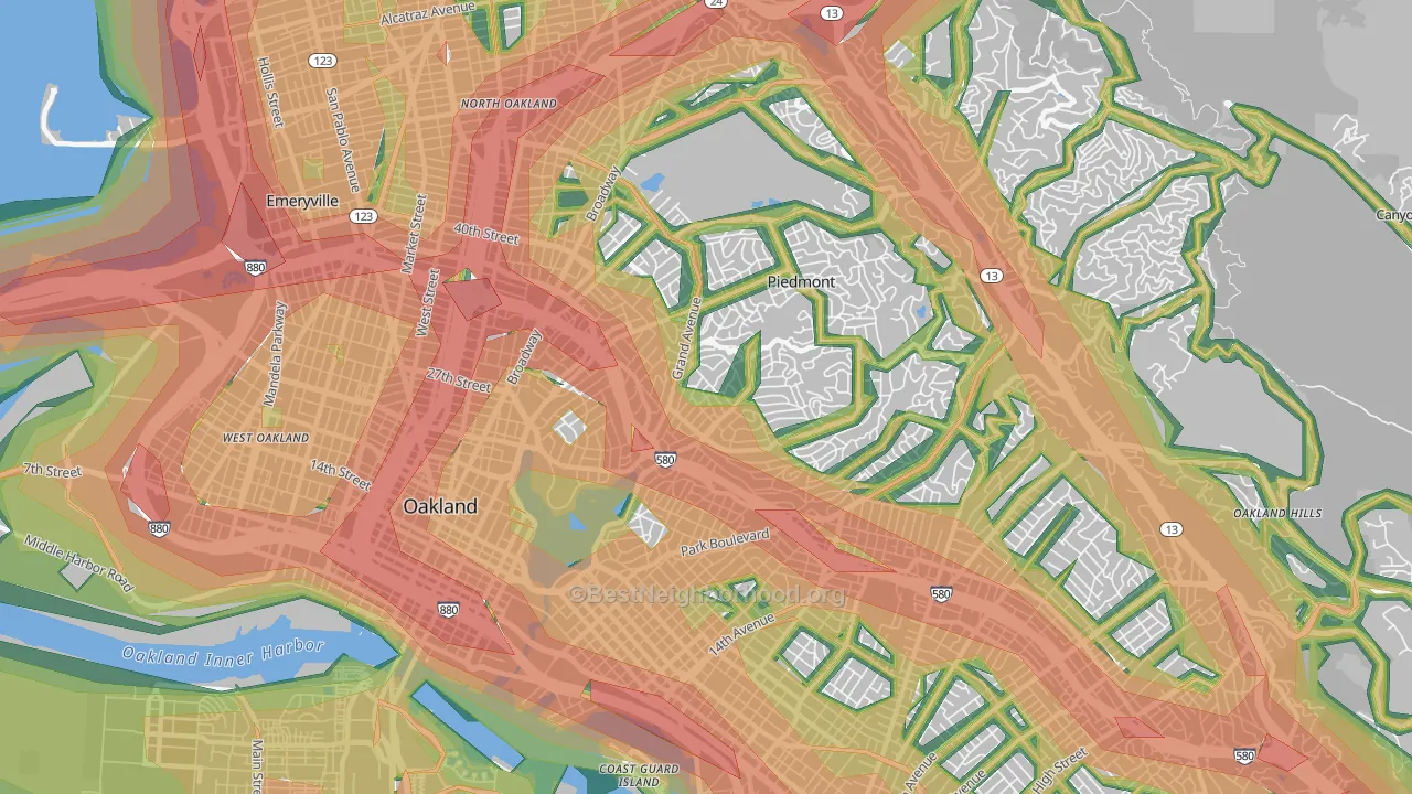 Lakeshore-Oakland, Oakland, CA Map of Noise Levels in Lakeshore-Oakland