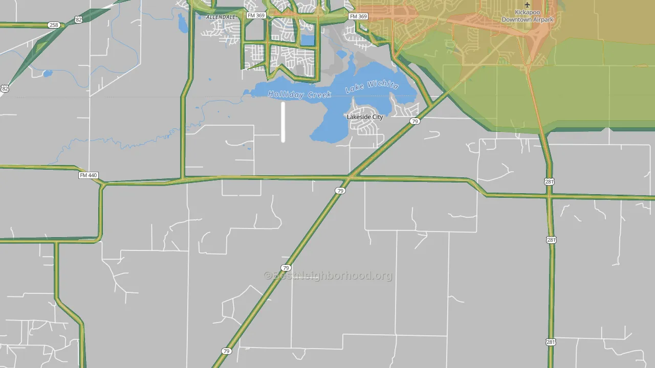 Lakeside City, TX Map of Noise Levels in Lakeside City