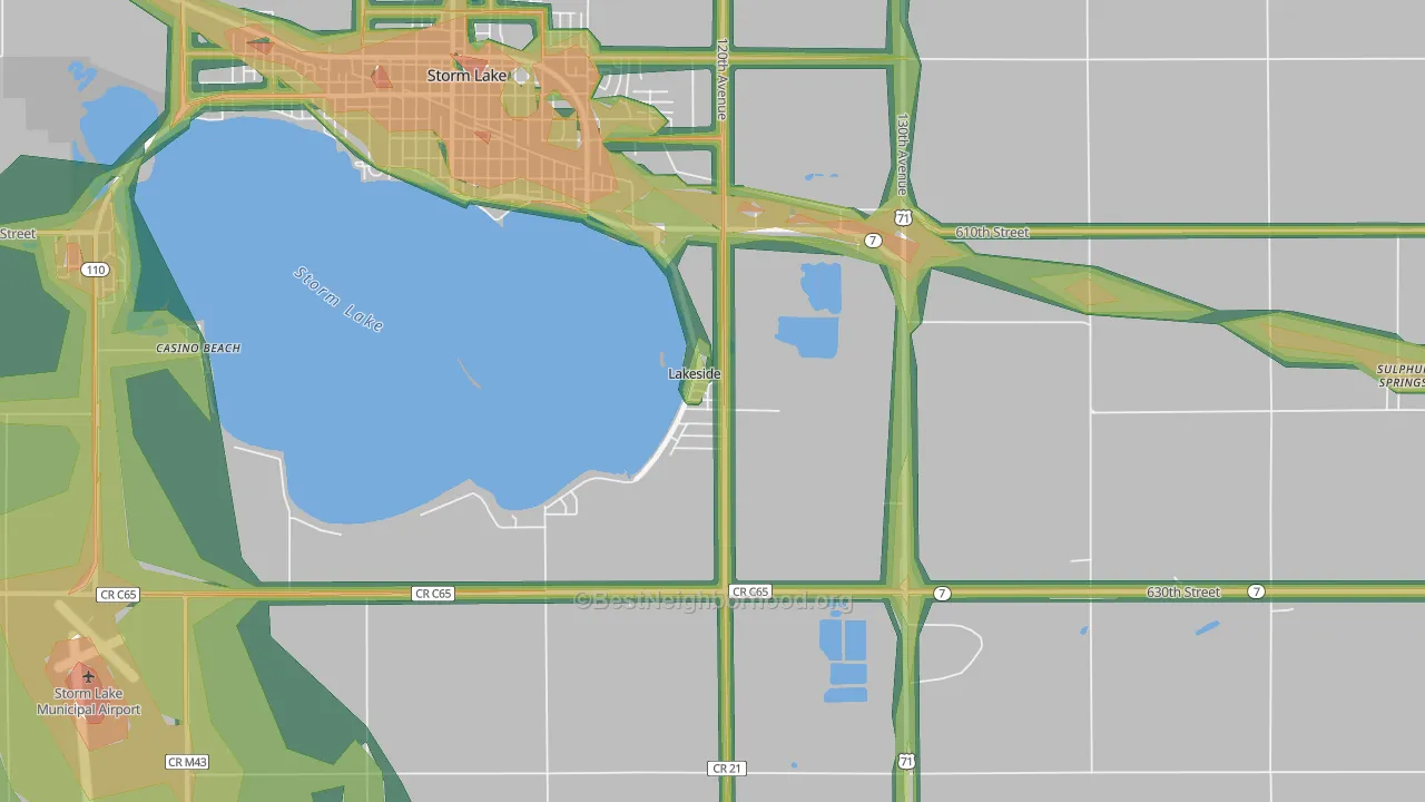 Lakeside, IA Map of Noise Levels in Lakeside