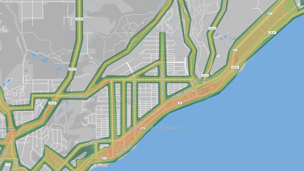 Lakeside-Lester Park, Duluth, MN Map of Noise Levels in Lakeside-Lester Park