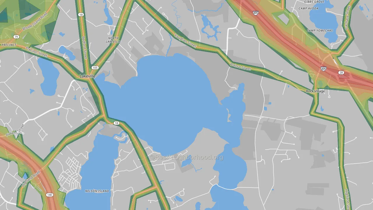 Lakeside, MA Map of Noise Levels in Lakeside
