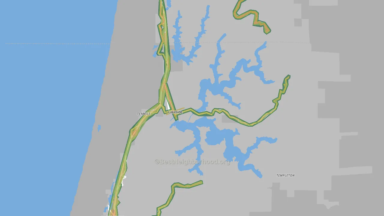 Lakeside, OR Map of Noise Levels in Lakeside