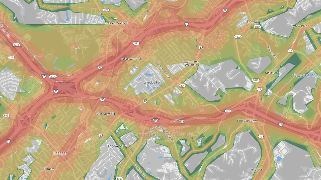 Lakeside Park, KY Map of Noise Levels in Lakeside Park