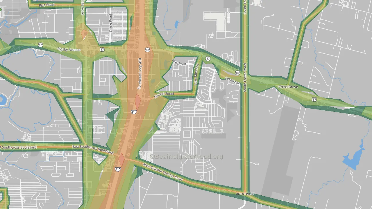 Lakeside, San Antonio, TX Map of Noise Levels in Lakeside