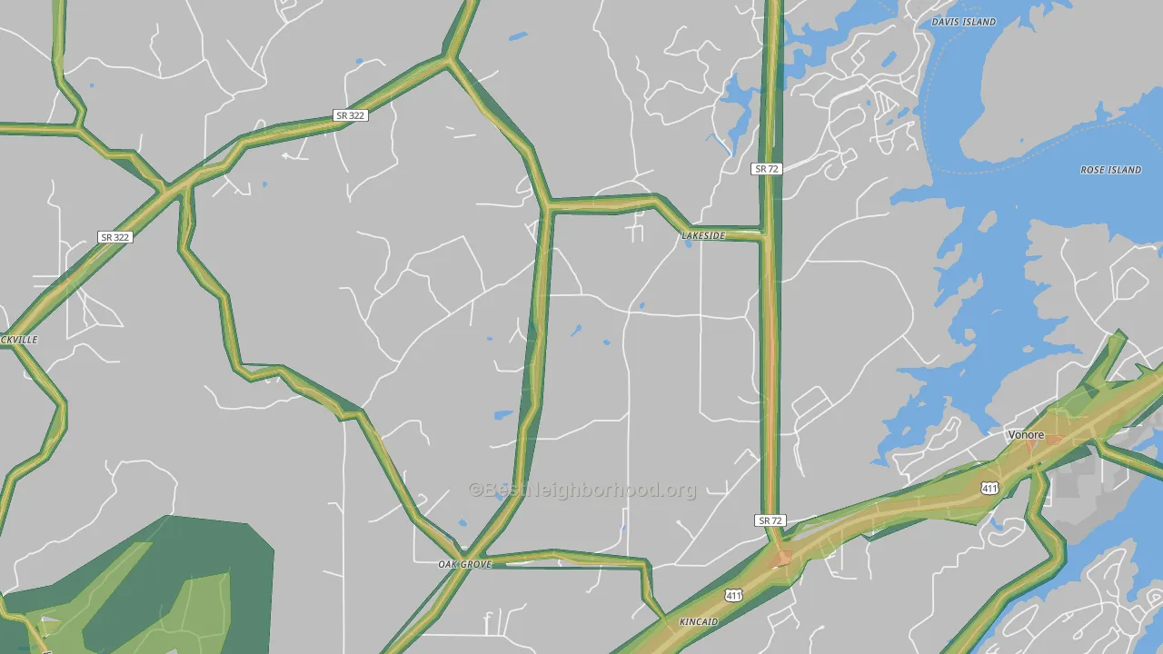 Lakeside, TN Map of Noise Levels in Lakeside