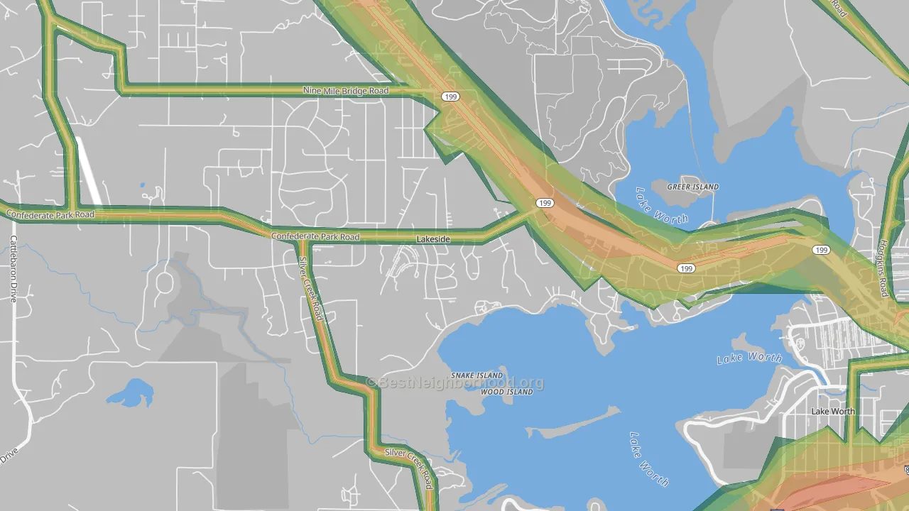 Lakeside, TX Map of Noise Levels in Lakeside