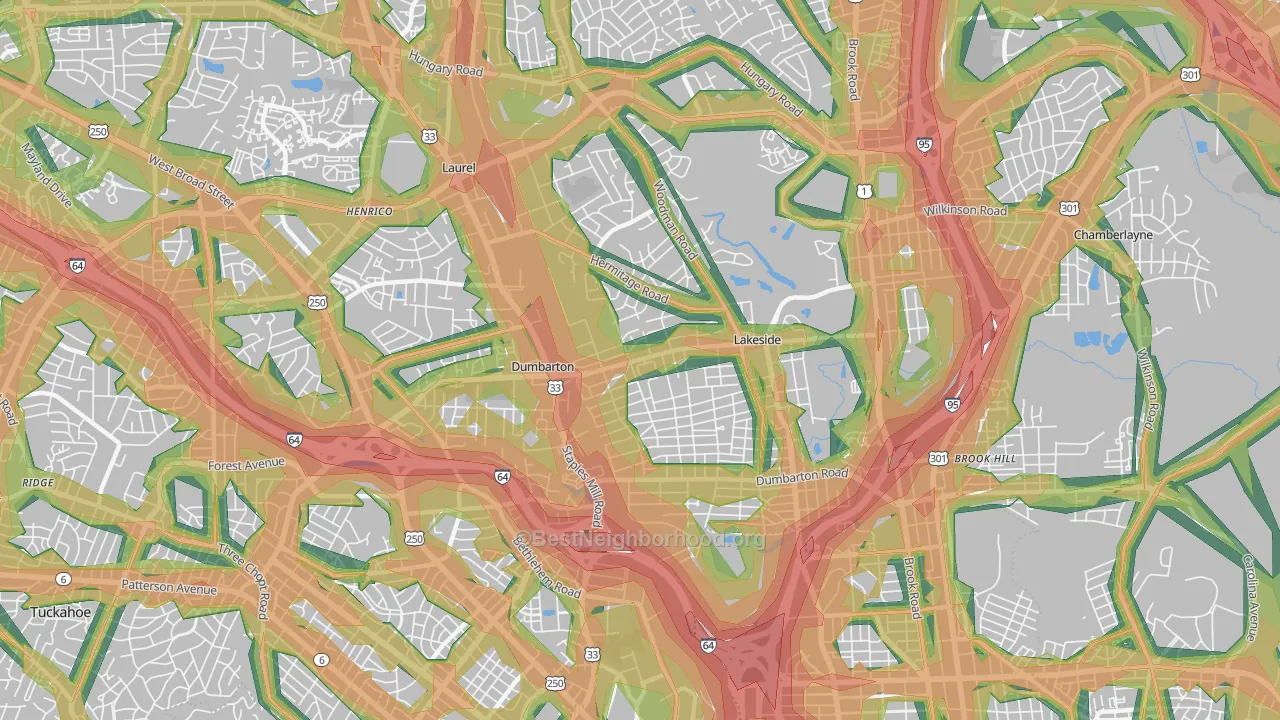 Lakeside, VA Map of Noise Levels in Lakeside
