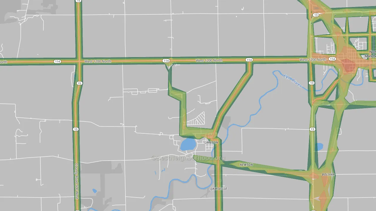 Laketon, IN Map of Noise Levels in Laketon