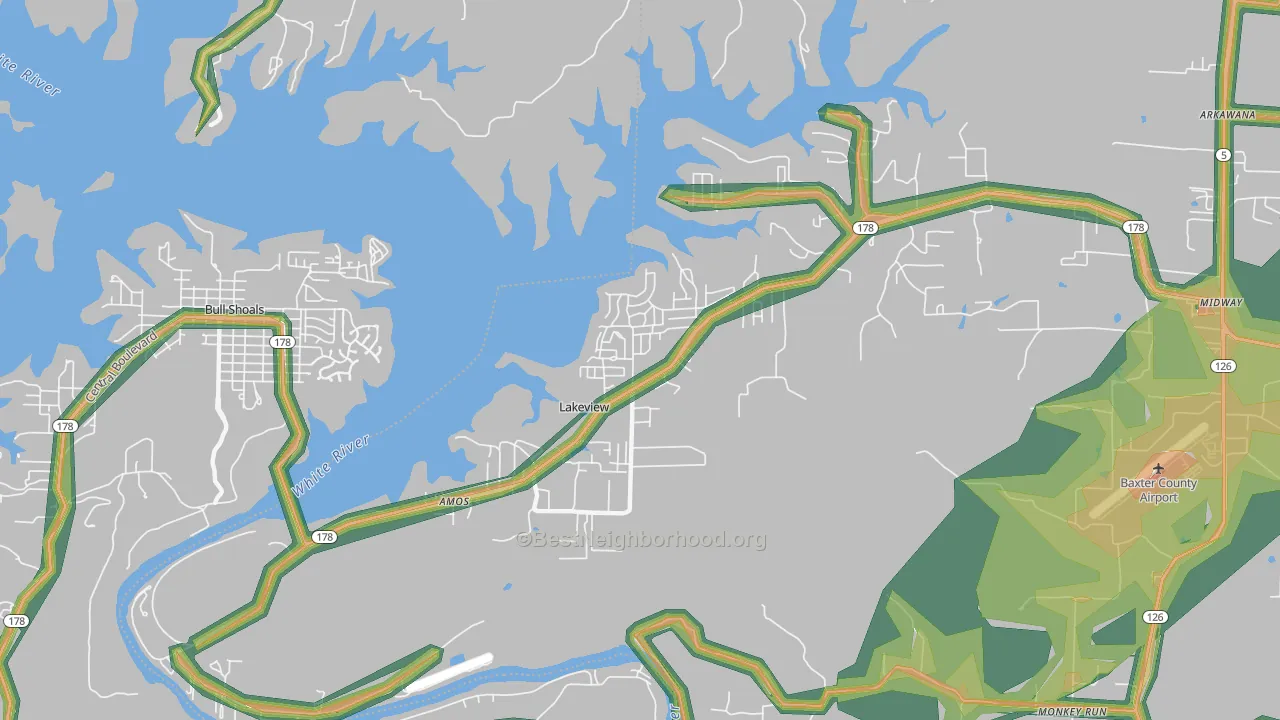 Lakeview, AR Map of Noise Levels in Lakeview