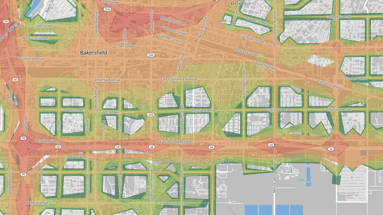 Lakeview-Bakersfield, Bakersfield, CA Map of Noise Levels in Lakeview-Bakersfield