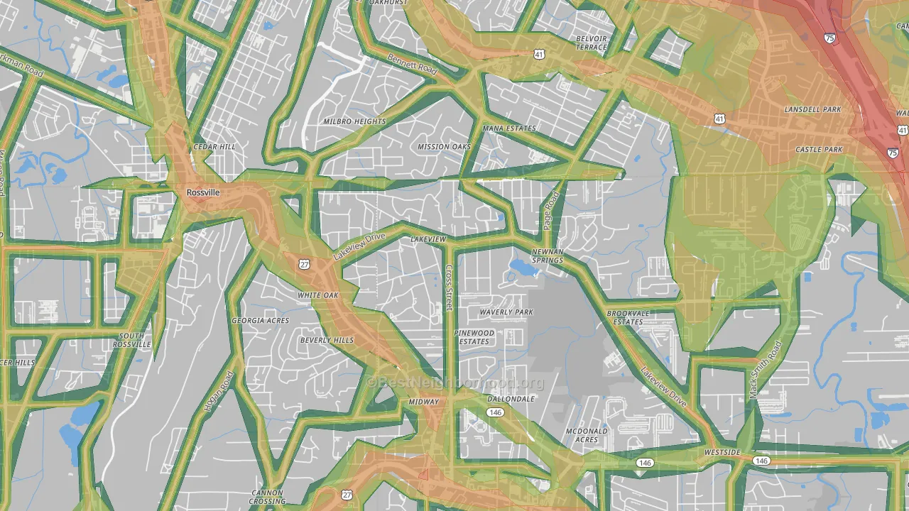 Lakeview, GA Map of Noise Levels in Lakeview