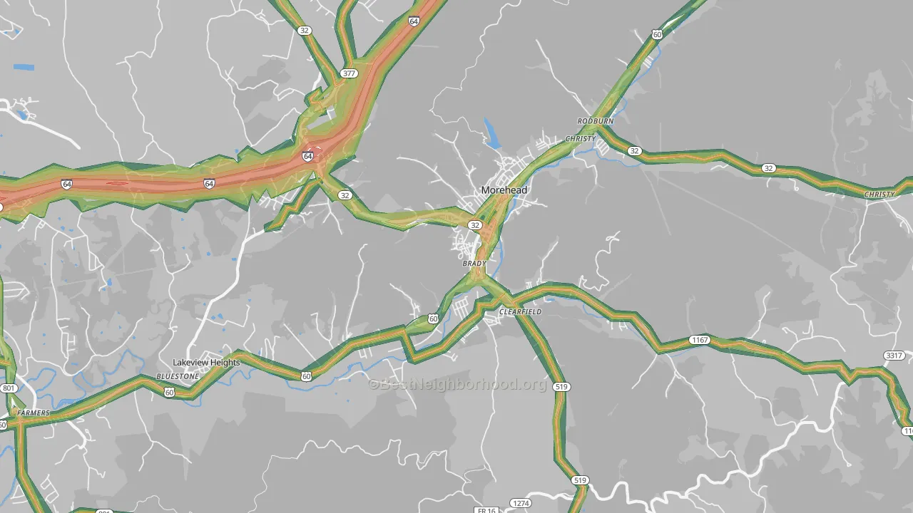 Lakeview Heights, KY Map of Noise Levels in Lakeview Heights