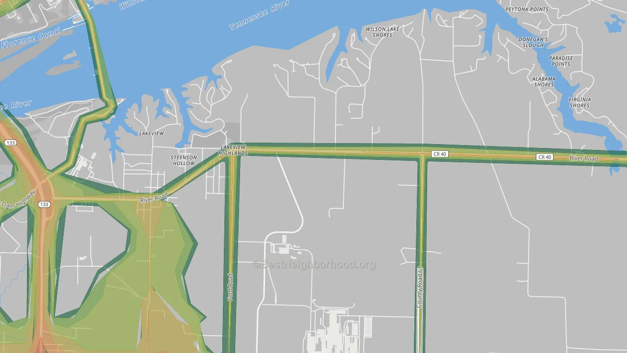 Lakeview Highlands, AL Map of Noise Levels in Lakeview Highlands