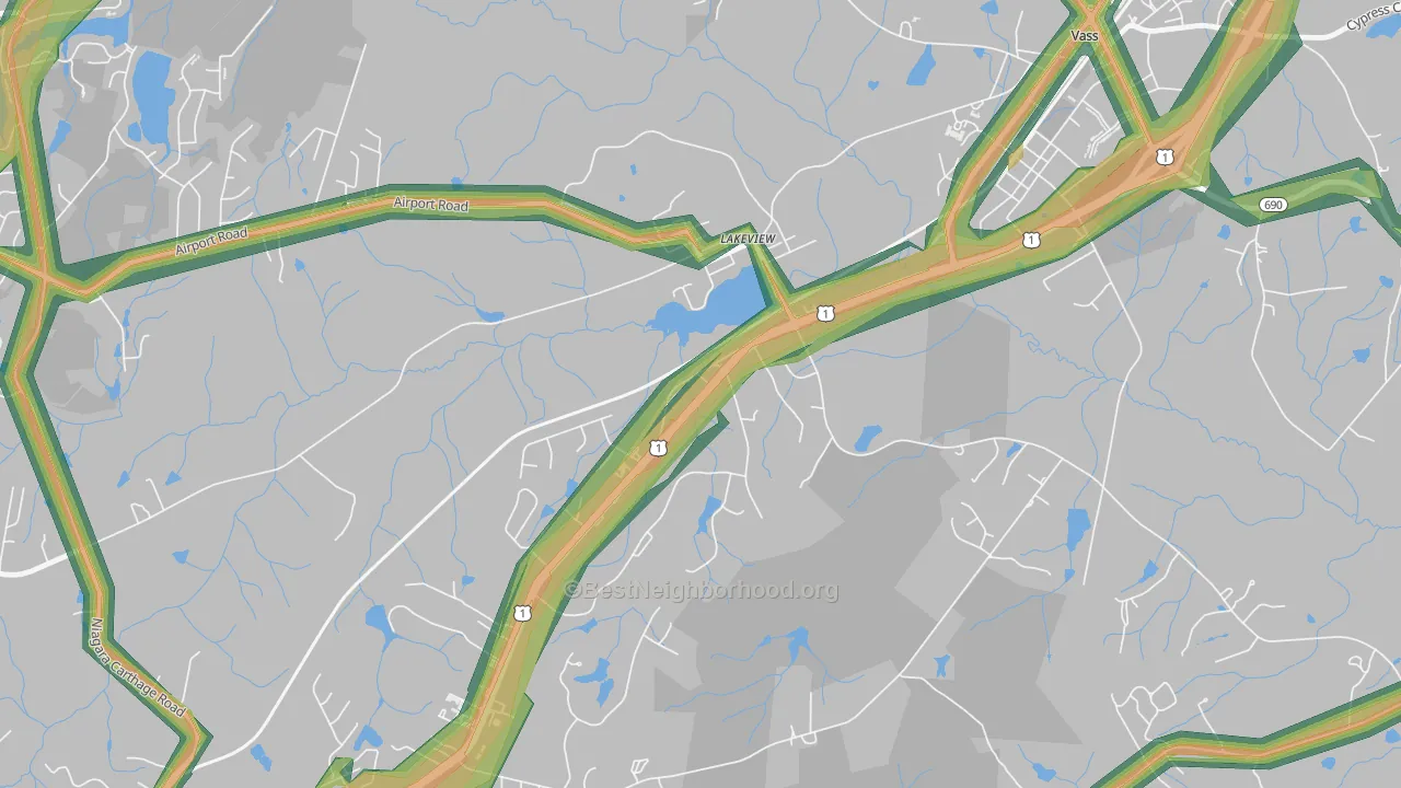 Lakeview, NC Map of Noise Levels in Lakeview