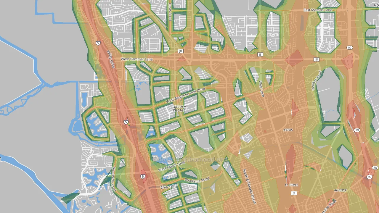 Lakeview, Stockton, CA Map of Noise Levels in Lakeview