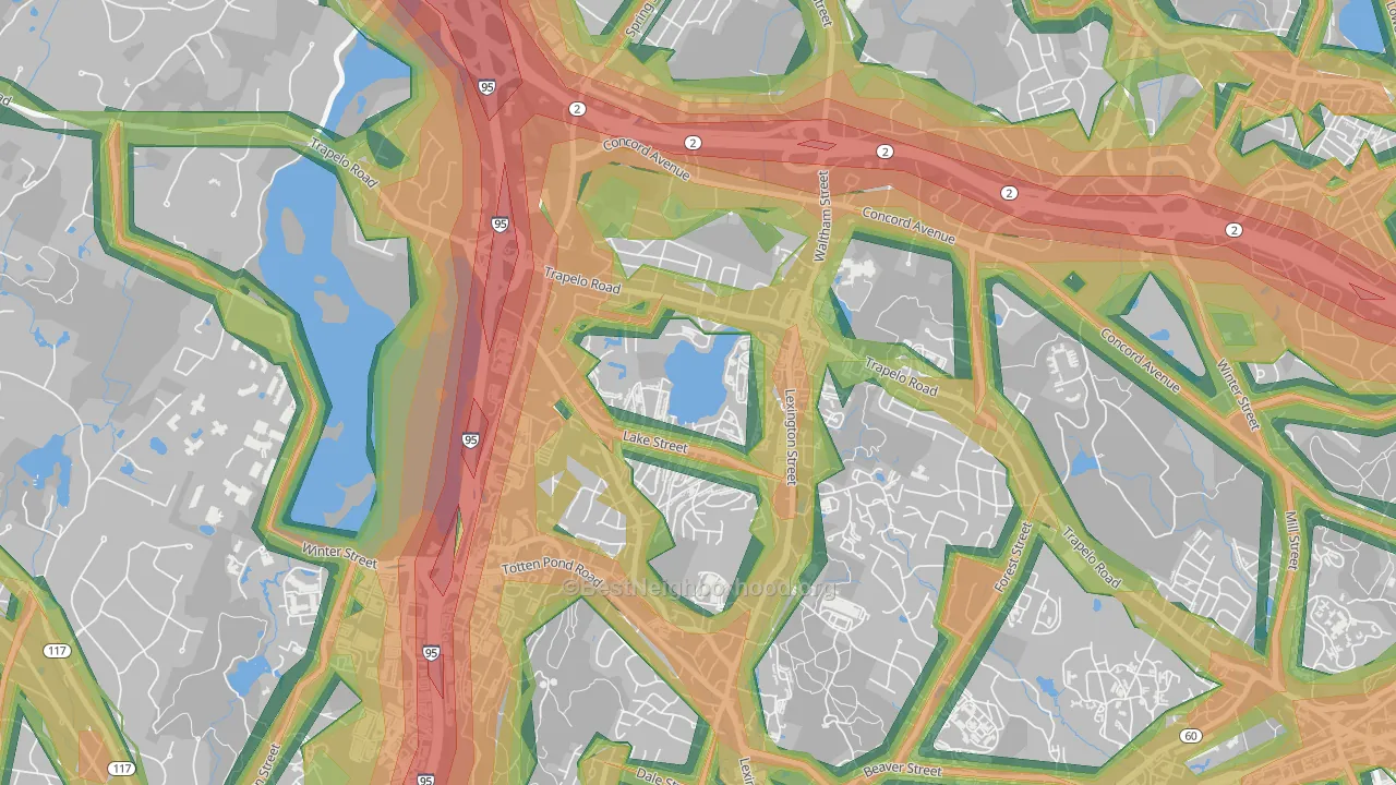 Lakeview, Waltham, MA Map of Noise Levels in Lakeview