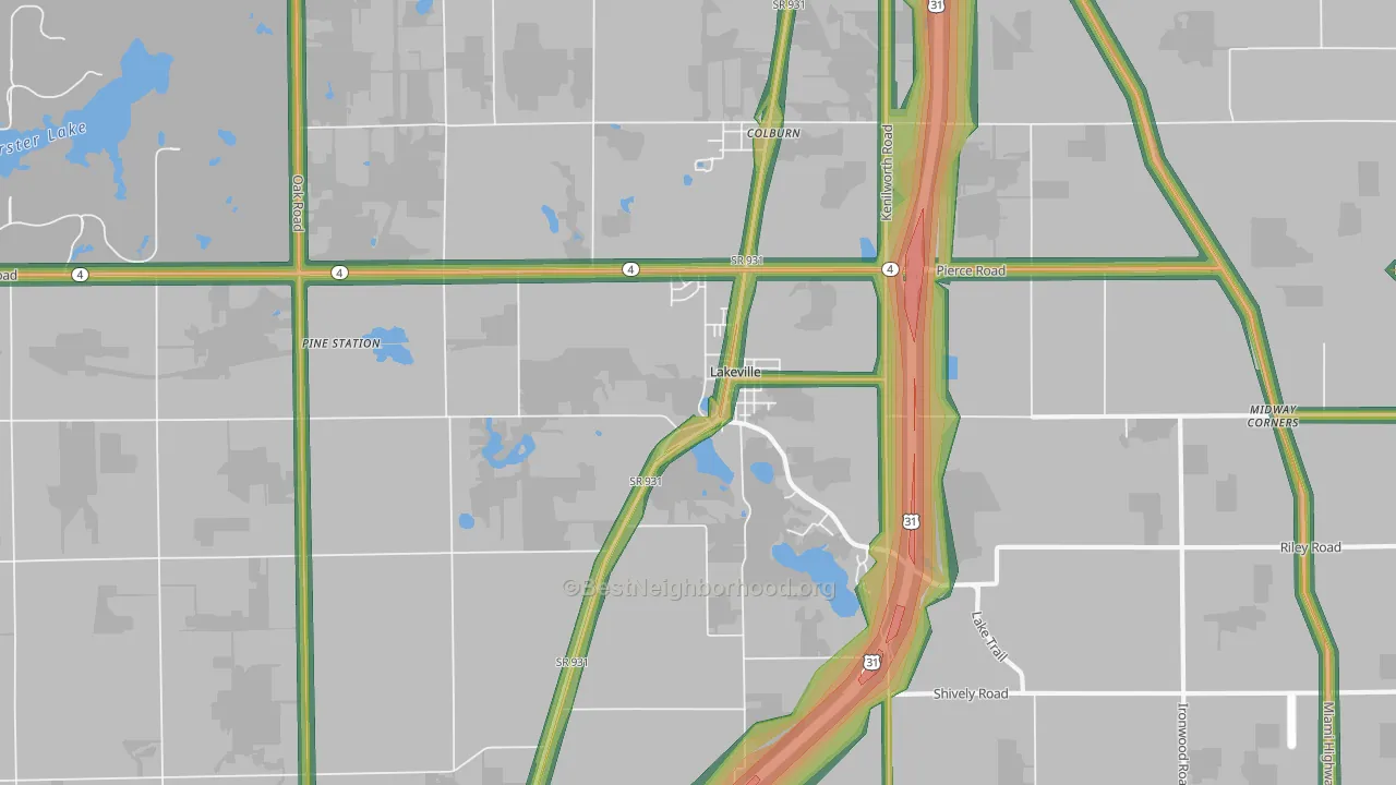 Lakeville, IN Map of Noise Levels in Lakeville