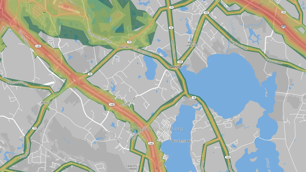 Lakeville, MA Map of Noise Levels in Lakeville