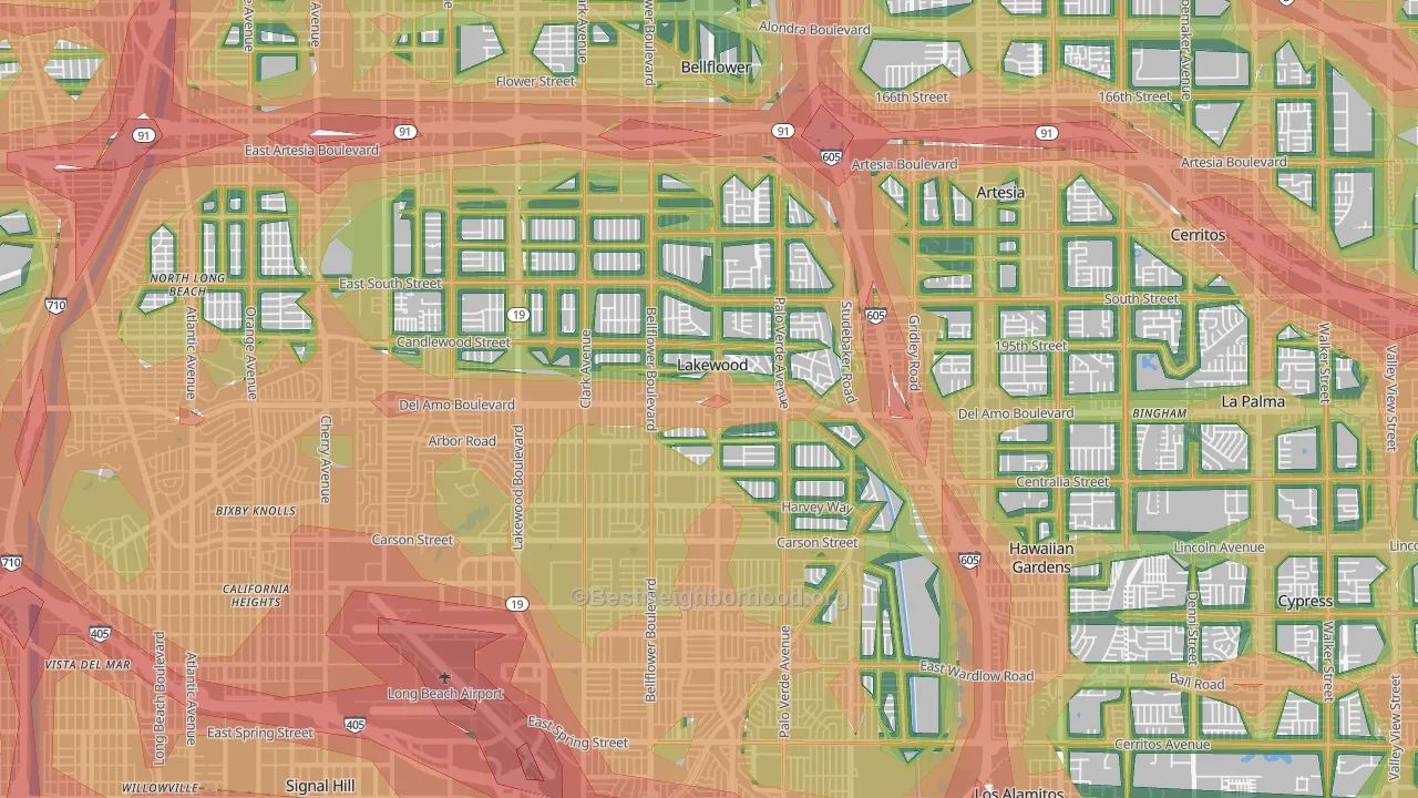 Lakewood, CA Map of Noise Levels in Lakewood