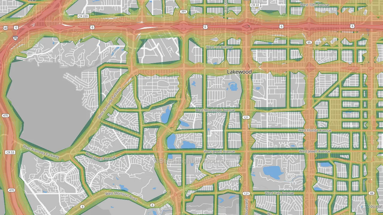 Lakewood, CO Map of Noise Levels in Lakewood