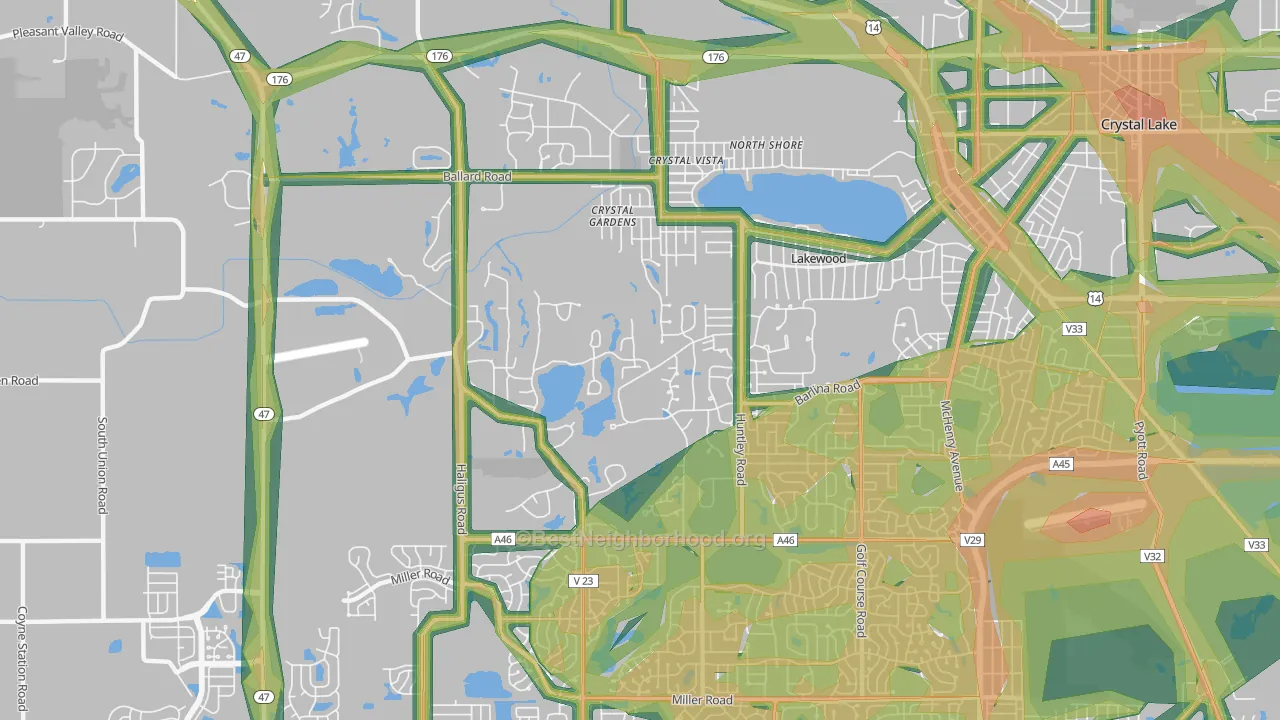 Lakewood, IL Map of Noise Levels in Lakewood