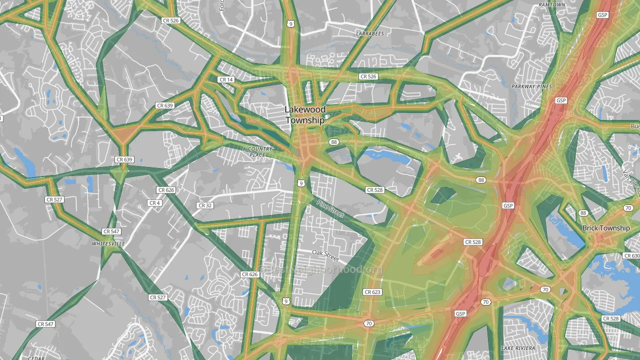 Lakewood, NJ Map of Noise Levels in Lakewood