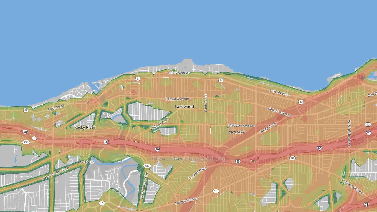 Lakewood, OH Map of Noise Levels in Lakewood