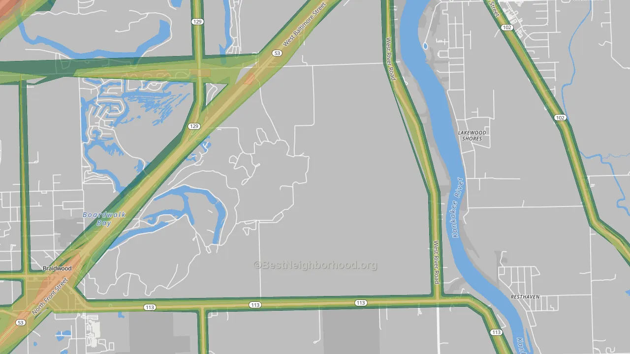 Lakewood Shores, IL Map of Noise Levels in Lakewood Shores