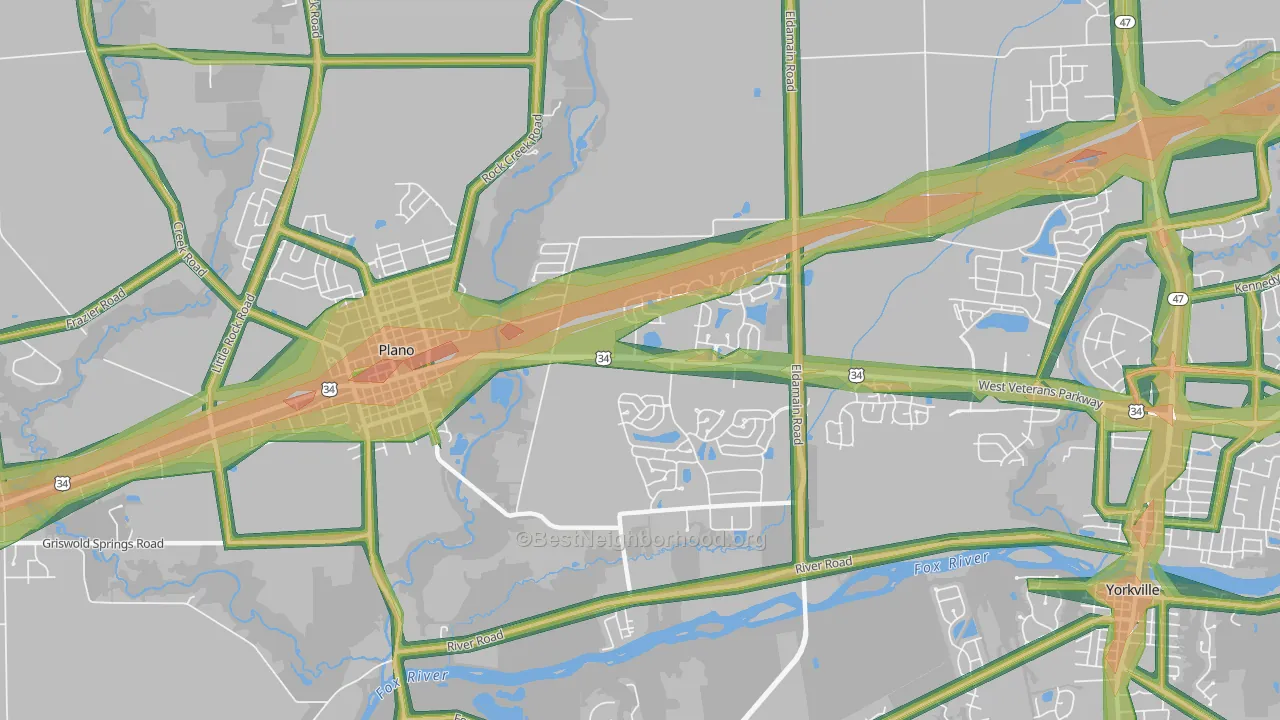 Lakewood Springs, Plano, IL Map of Noise Levels in Lakewood Springs