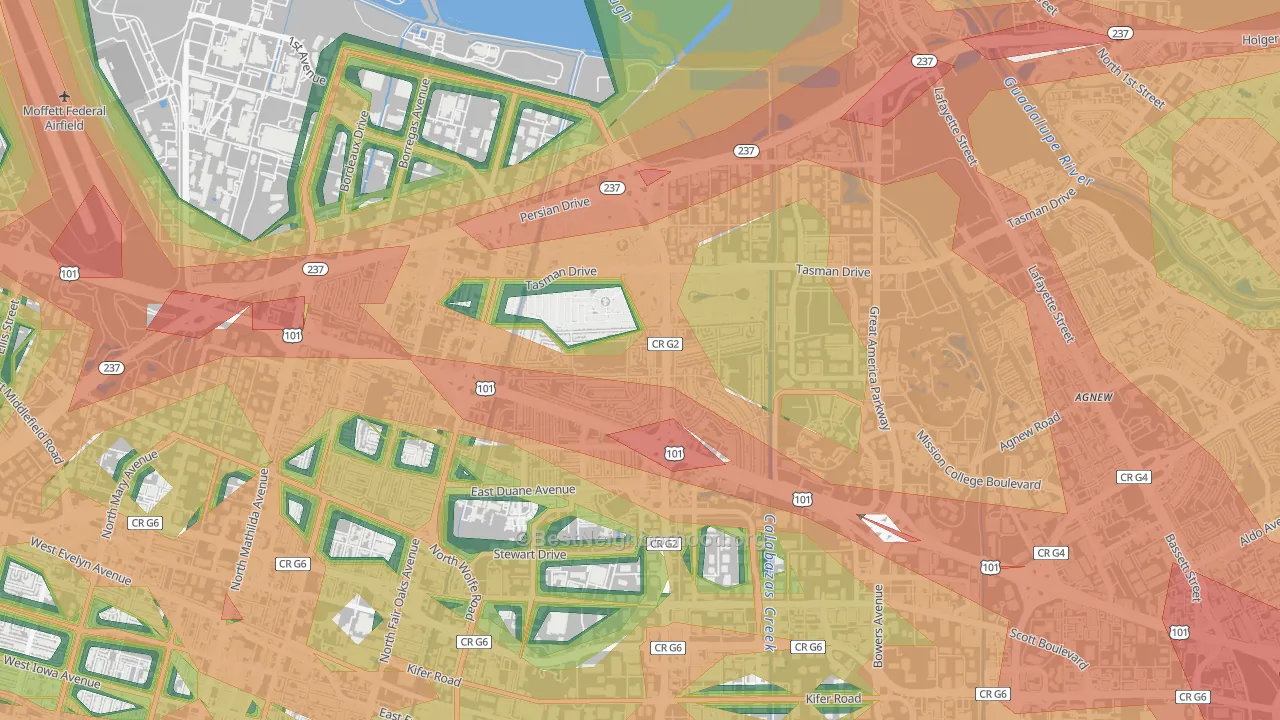 Lakewood, Sunnyvale, CA Map of Noise Levels in Lakewood