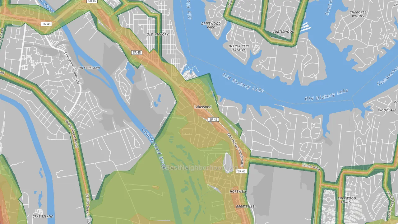 Lakewood, TN Map of Noise Levels in Lakewood