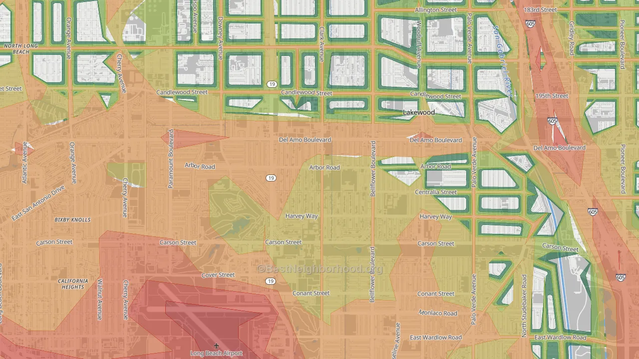 Lakewood Village, Long Beach, CA Map of Noise Levels in Lakewood Village