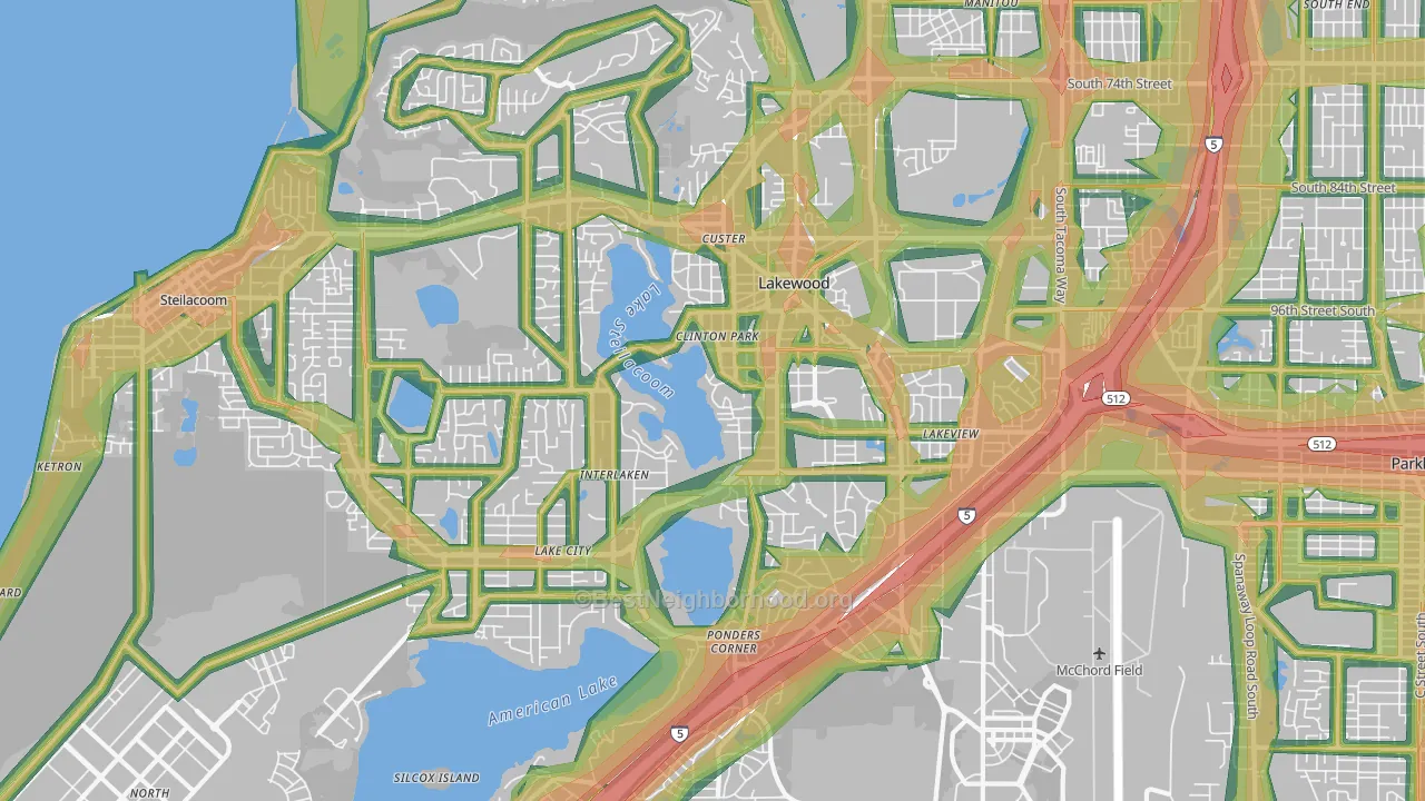 Lakewood, WA Map of Noise Levels in Lakewood
