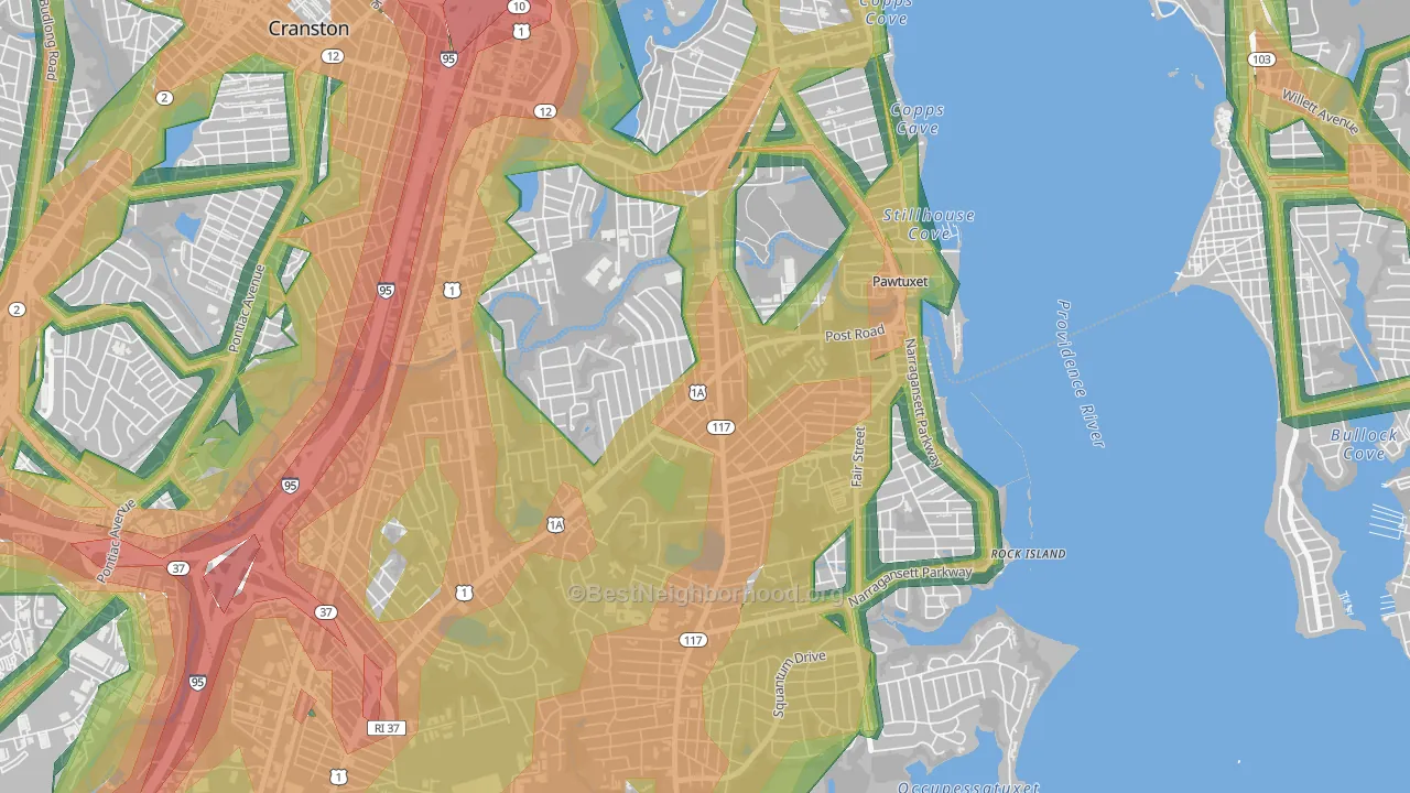 Lakewood, Warwick, RI Map of Noise Levels in Lakewood