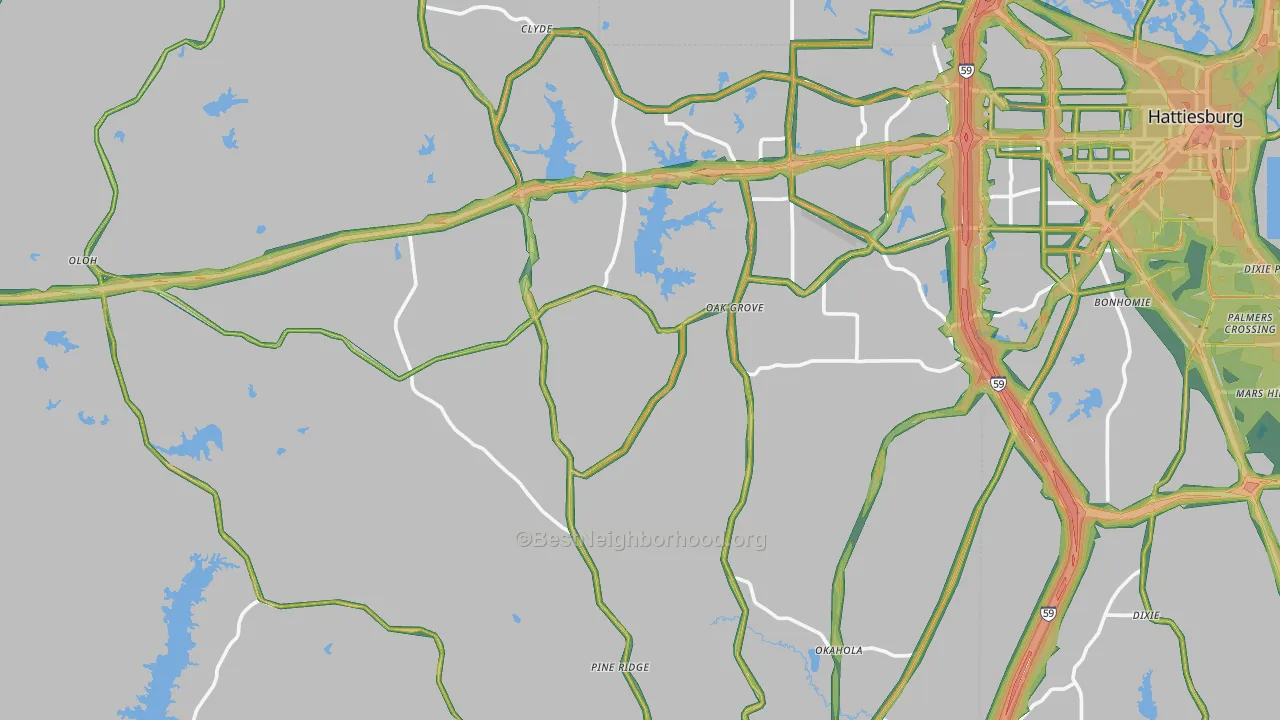 Lamar County, MS Map of Noise Levels in Lamar County