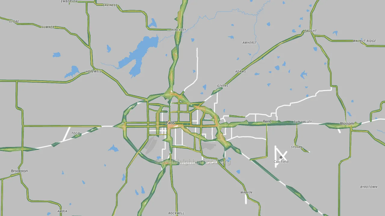 Lamar County, TX Map of Noise Levels in Lamar County