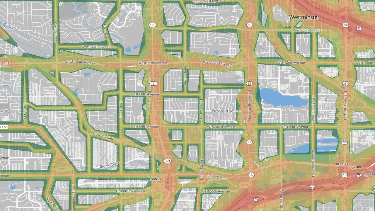 Lamar Heights Area, Arvada, CO Map of Noise Levels in Lamar Heights Area