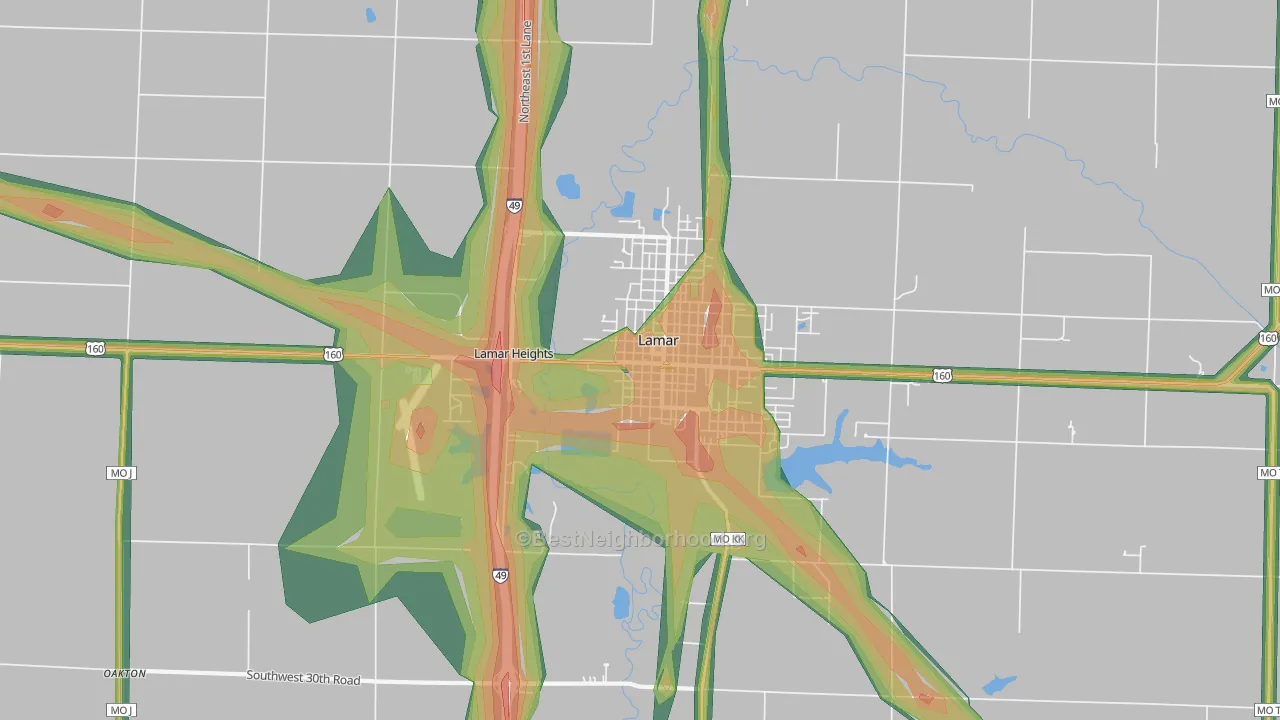 Lamar Heights, MO Map of Noise Levels in Lamar Heights