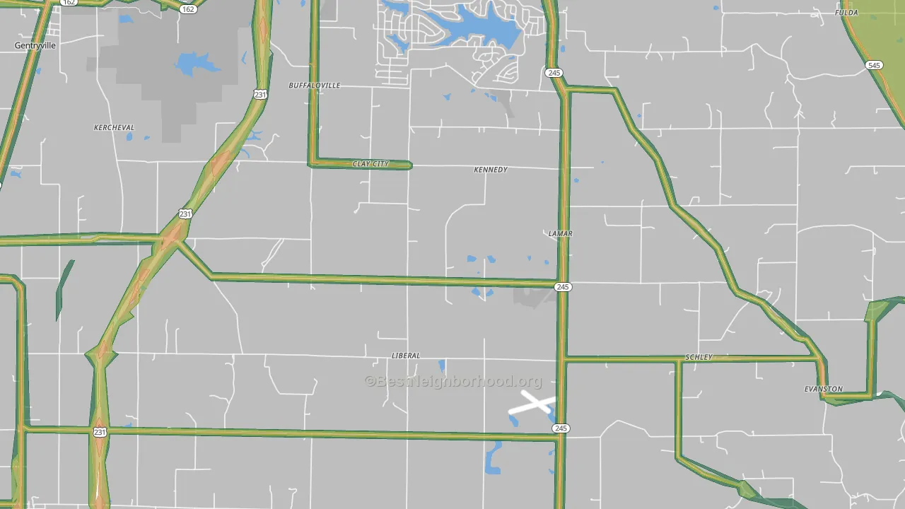 Lamar, IN Map of Noise Levels in Lamar