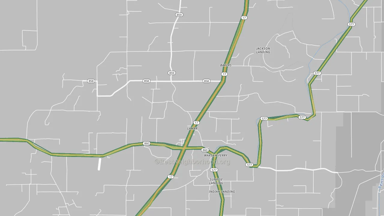 Lamar, LA Map of Noise Levels in Lamar