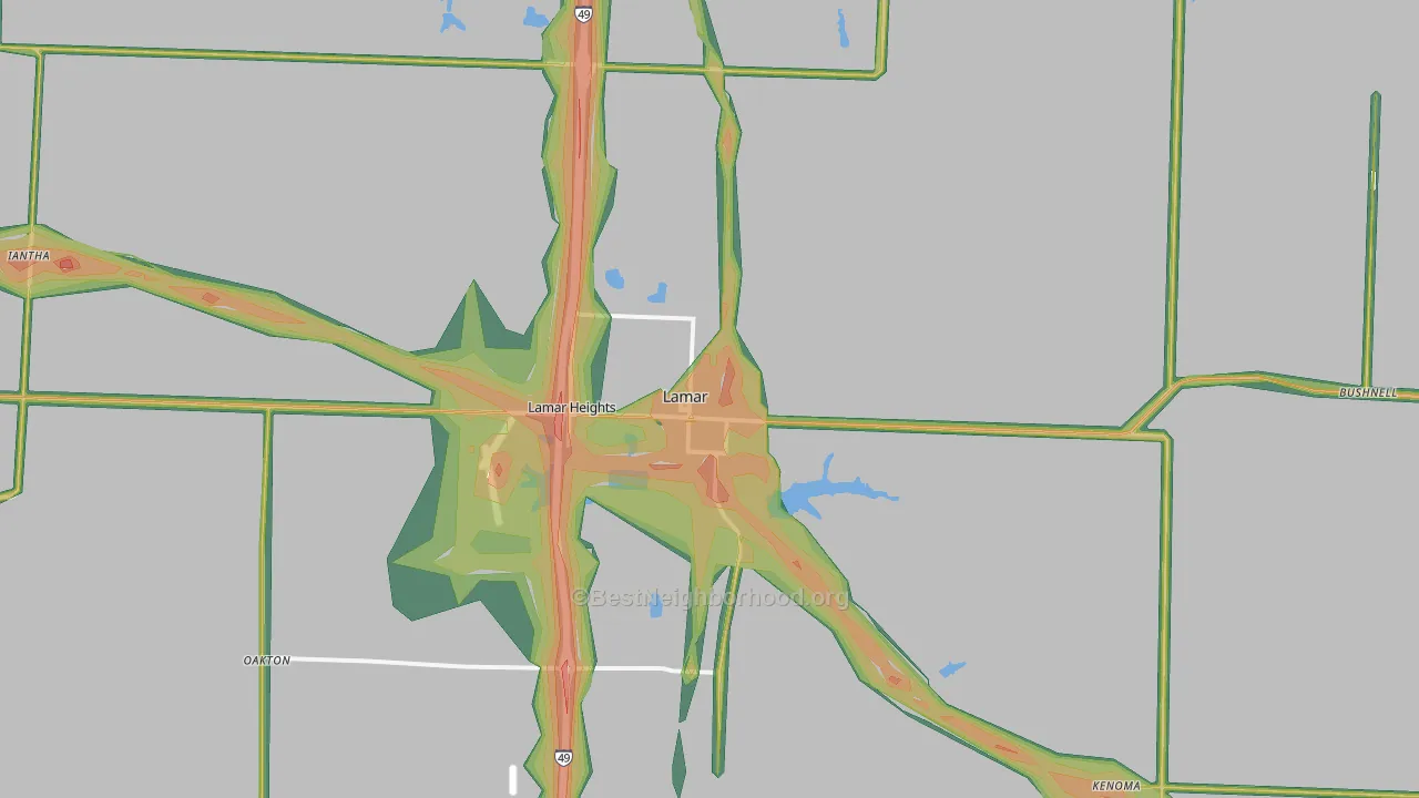 Lamar, MO Map of Noise Levels in Lamar