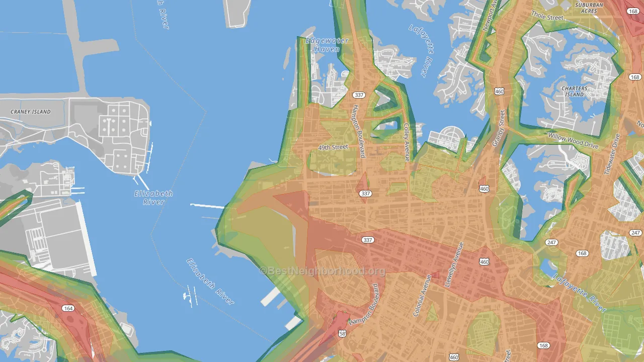 Lamberts Point, Norfolk, VA Map of Noise Levels in Lamberts Point