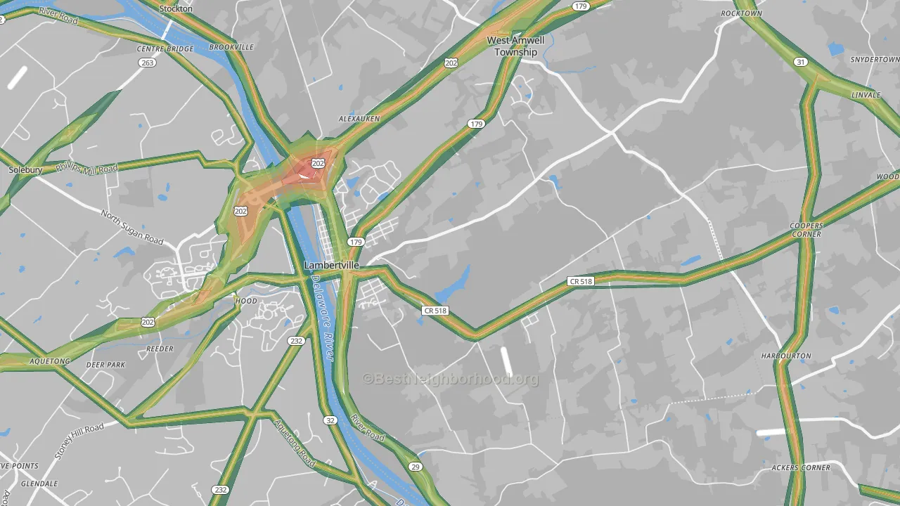 Lambertville, NJ Map of Noise Levels in Lambertville