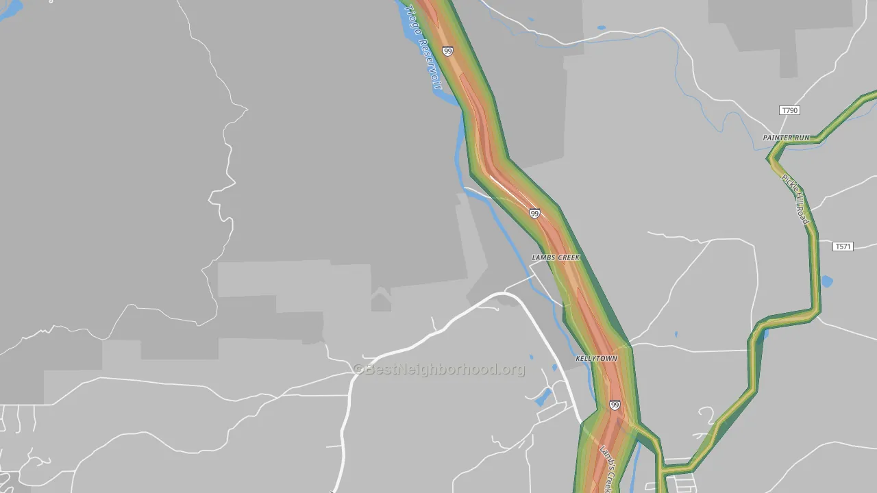 Lambs Creek, PA Map of Noise Levels in Lambs Creek