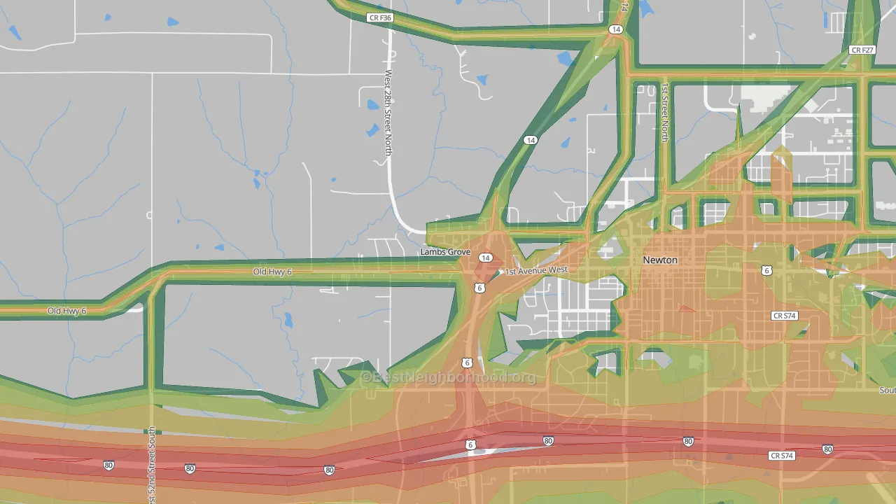 Lambs Grove, IA Map of Noise Levels in Lambs Grove