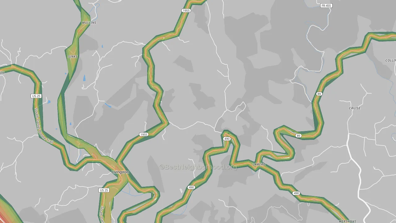 Lamero, KY Map of Noise Levels in Lamero